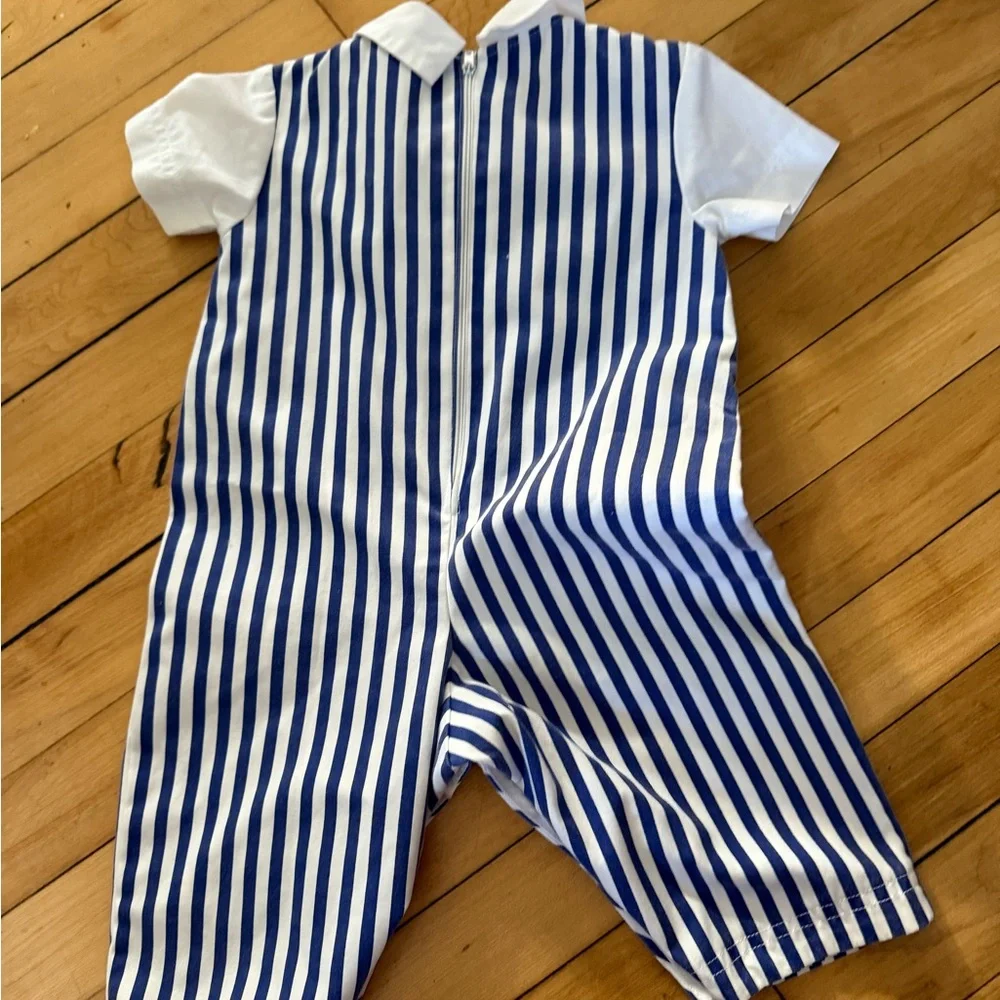 Vintage‎ little boys one piece sailboat print pinstripe blue and white